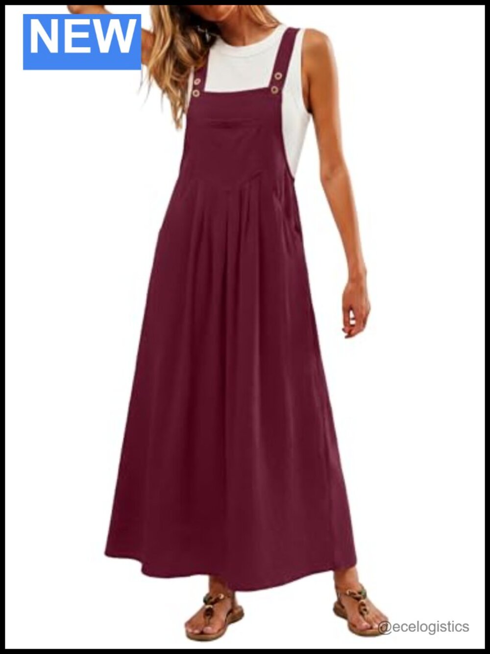 Women Sleeveless Overall Dress Square Neck Casual Summer Jumper with Pockets